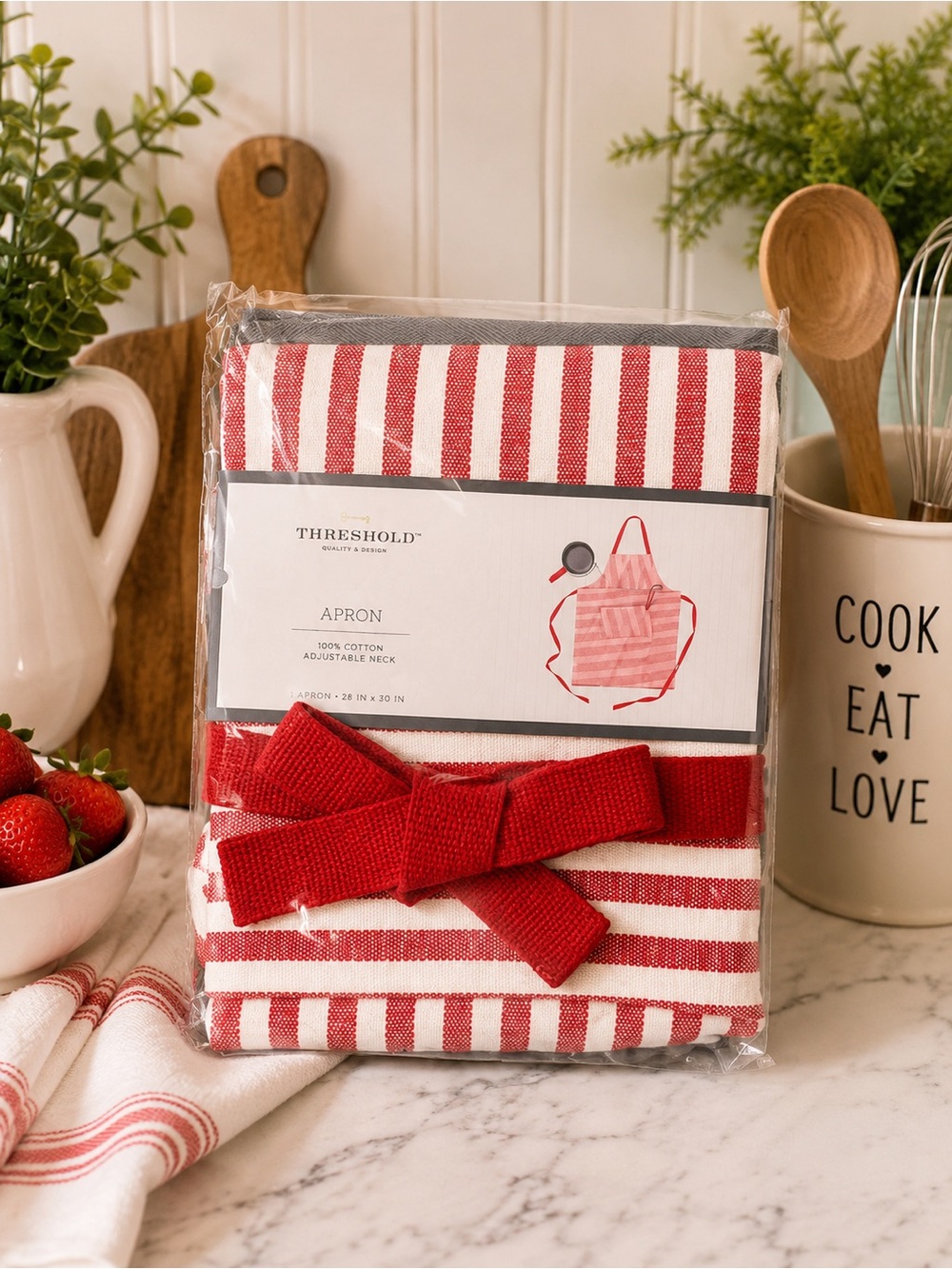 Threshold Red and White Striped Cotton Kitchen Apron